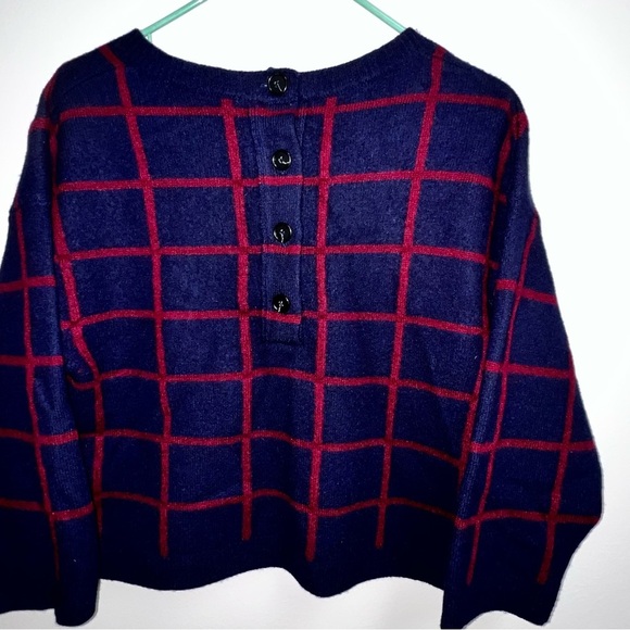 Loft Windowpane Plaid Academia Preppy Merino Wool Cropped Sweater - Picture 4 of 8